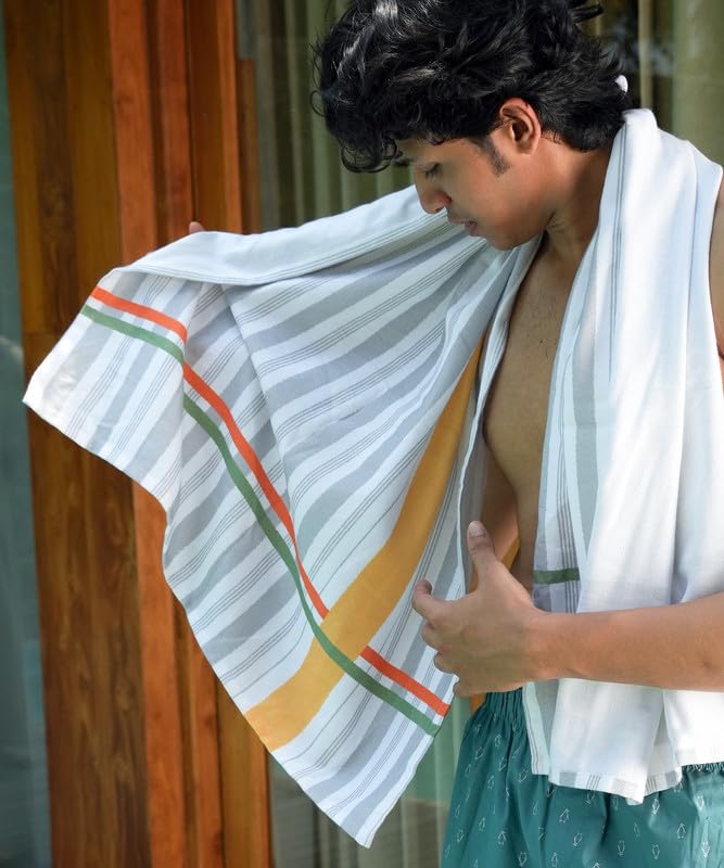 Thirsty Towel by Doctor Towels Bamboo Bath Towel |Just Stripes Design| Herringbone Weave Fabric|Hypoallergenic, Light Weight, Quick Dry| High Absorbent, Dye Safe| 70 x 140 Cm | Pack of 1| Multicolor