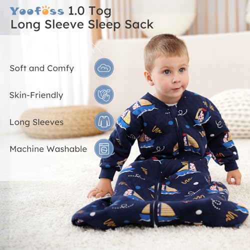 Image of Yoofoss Baby Sleep Sack 6-12 Months 1.0 Tog Long Sleeve Organic Cotton | Wearable Blanket for Infants 2-Way Zipper Quilted Sleeping Sacks(Medium)