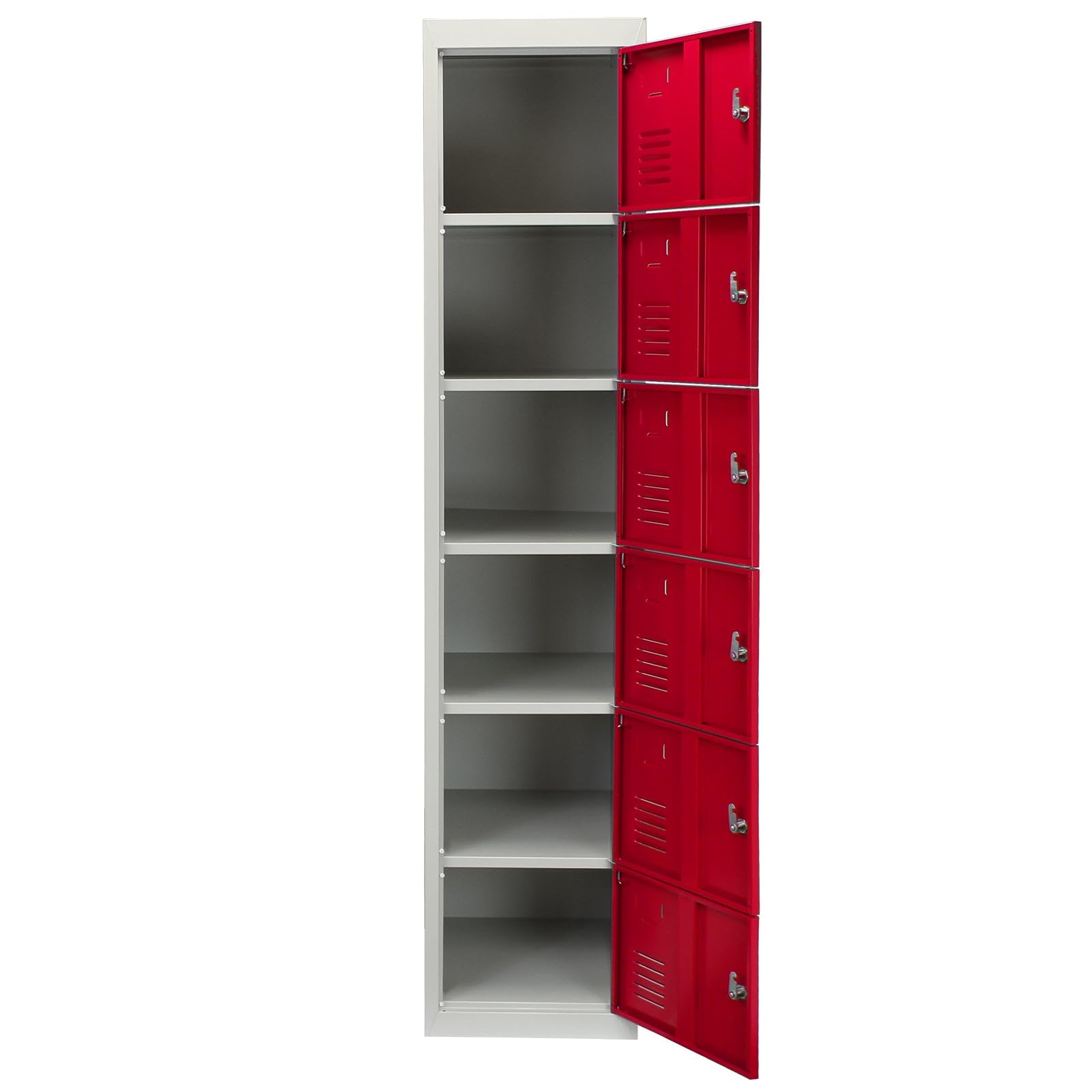 MonsterShop - Taquilla Metálica para Montar con 6 Puertas Rojas 45x38x180cm con Estantes llaves Imanes Portatarjetas Nombre Número Casillero Metalico Metal Locker Escuela Gimnasio Vestuario y Oficina