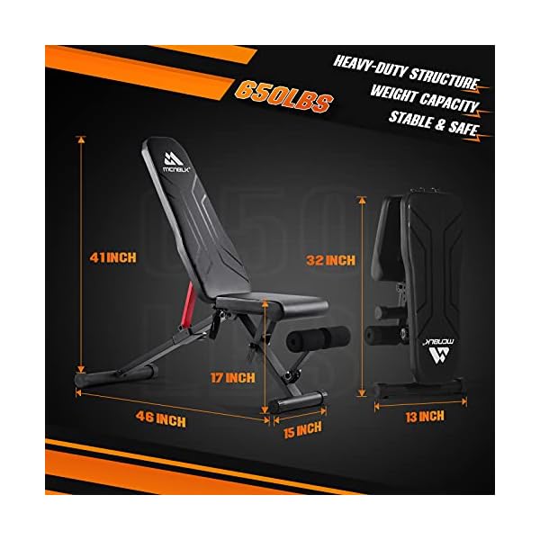 Weight-Bench-for-Full-Body-Foldable-Workout-Bench-650lbs-MCNBLK-Adjustable-Workout-Bench-Press-for-Home-Gym-Strength-Training-Benches-Sit-Up-Bench-Incline-Decline-Flat-8-Positions-Resistance-Bands Adjustable weight bench, Foldable Incline Decline Workout Benches, Professional Fitness Bench for Full body exercise, Easy to assemble!