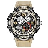 HFWXYSA Reloj Militar para Hombre Deporte Relojes Analógico Y Digital LED Electrónico Grande Relojes Resistente Al Agua 50M,Caqui