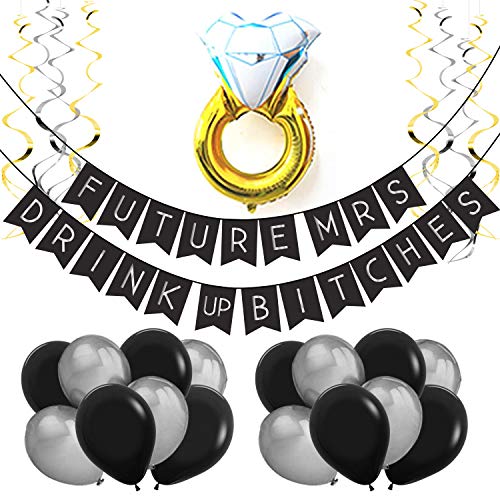 Sterling James Co. Future Mrs Paquete para Despedida de Soltera Elegante y Atrevido en Negro y Plata - Decoración, Regalitos y Artículos para Despedida de Soltera