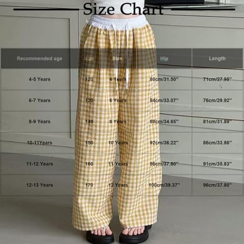 Girls Patchwork Plaid Summer Pants Casual Elastic Waist Loose Straight Leg Trousers with Pockets for 4-13 Years3
