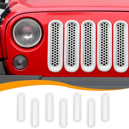 Image of Hoolcar Front Grill Mesh Inserts Clip-in Honeycomb Grille Guard Cover Fit for Jeep Wrangler JK JKU 2007-2017, Exterior Accessories, White