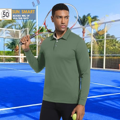 Image of Mens Golf Shirt Long Sleeve Moisture Wicking Dry Fit Performance Solid Pique Collared Golf Polo Shirts for Men