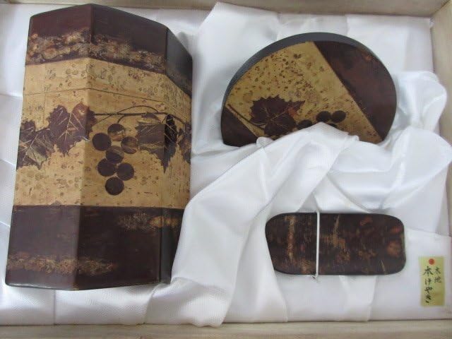 茶道具　桜皮細工　木地本けやき　八角茶筒　茶合　御茶筒　三点　共箱　V　5718 茶道具桜皮細工木地本けやき八角茶筒茶合御茶筒三点共箱V5718