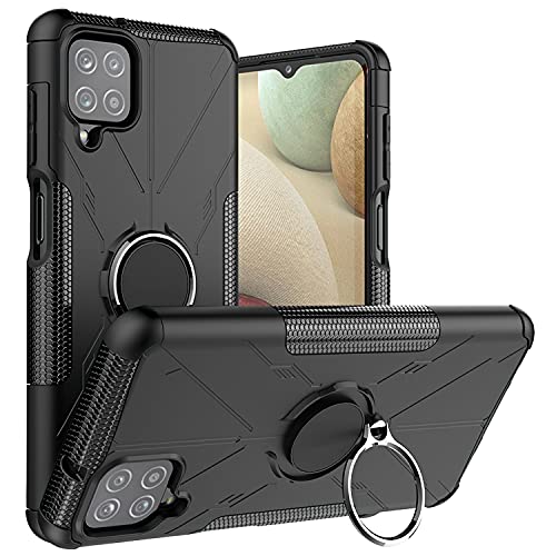 AZHEPU Case for Samsung Galaxy A12 (6.5 inch),360 Degree Rotating Magnetic Car Mount Metal Ring Holder Kickstand,Armor Rugged Shockproof Protective Phone Cover Case for Galaxy A12 - Black