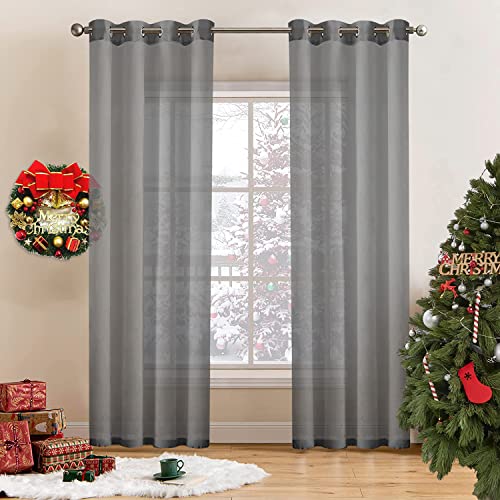 Clothink Vorhänge 2er Set Seim Transparent Grau Gardinen mit Ösen Wohnzimmer Ösenschal ÖsenVorhänge, 245x135 cm(HöhexBreite) Cover
