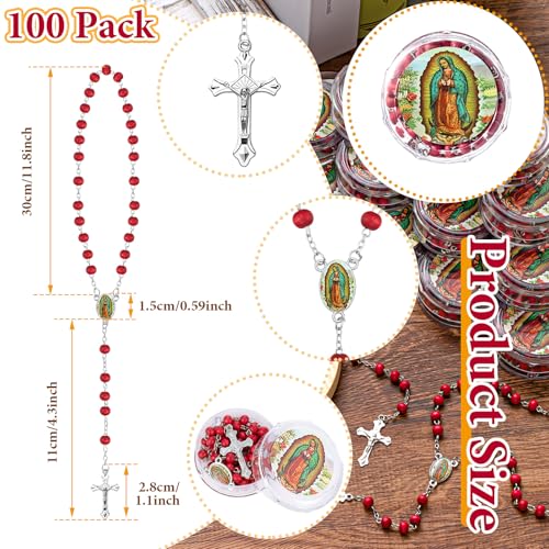 Jadive 100 Pcs Our Lady of Guadalupe Scented Rosary Beads Necklace with Gift Box Wooden Bead Rosary Necklace with Crucifix for Women Men First Communion Baptism Party Favors2