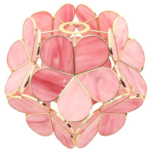 Bieye S10965 Tiffany Style Stained Glass Flower Petal Lampshade (Pink, 12