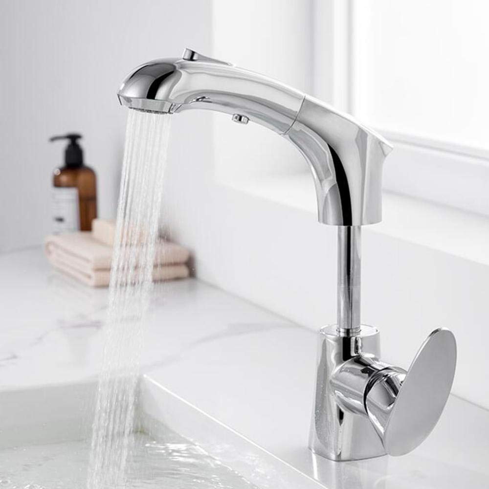 Robinet de salle de bain double fonction avec douchette extractible orientable en laiton