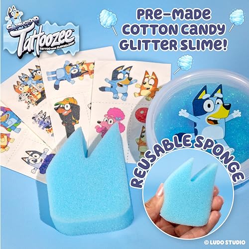 SLIMYGLOOP Tattoozee, Bluey Tattoo Transfer Slime Kit, Sensory Play for Kids Ages 6+, Cotton Candy Scented, Glitter Texture - image 6