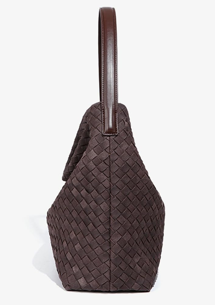 Woven Bags Women Slouchy Woven Suede Tote Bag Trendy Suede Hobo Purse Vintage Satchels Handbag for Work Travel (Khaki)