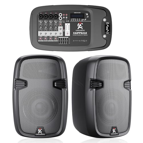 Image of 8-Channel Portable PA System with Bluetooth, Microphone, 2 Speaker Stands, USB, Reverb /Delay Effects - Perfect for Outdoor Events, Parties, Weddings, Church Services (2 x 10 Woofers)
