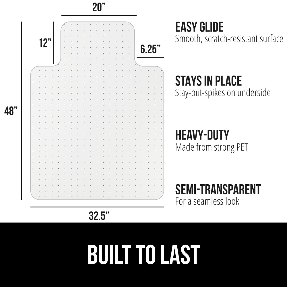 GORILLA GRIP Slip Resistant Office Chair Mat for Carpet Floors Smooth Glide Under Desk Carpeted Floor Protector Heavy — view 2