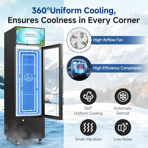 Image of BODEGA BODEGACOOLER Commercial Refrigerators, Drink Fridge with Glass Door, Tall Beverage Cooler, Single Door Display Refrigerator, for Beer, Soda, 6.34 Cu.ft Capacity