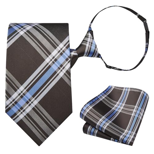 Image of HISDERN Pre Tied Ties for Men Adjustable Mens Tie Classic Paisley Stripe Necktie and Pocket Square Set for Wedding Party
