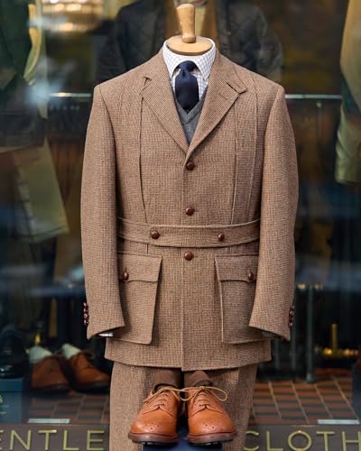 Men Full Norfolk Tweed Jacket Single Breasted Sport Blazer with Belt Casual Vintage British Wool Blend Jacket Coat2