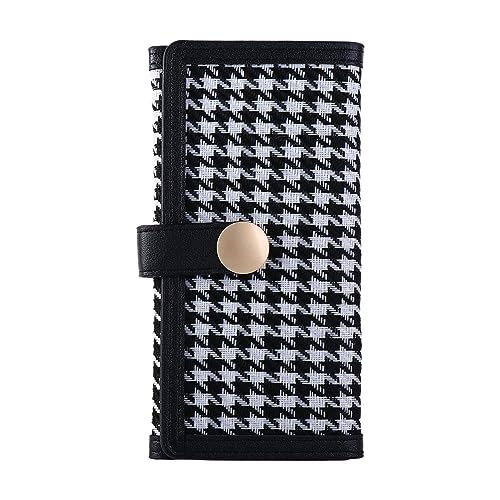 Vctitil Portefeuille à trois volets en cuir synthétique pour femme Motif pied-de-poule, noir, Long, Classique, moderne