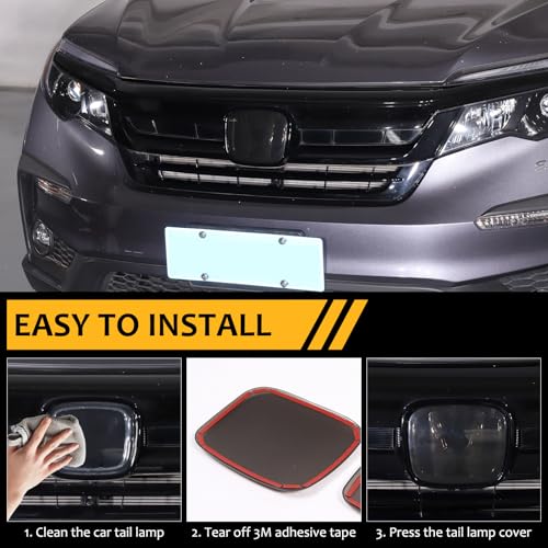 Image of Front and Rear Emblem Cover Trim Compatible with 2015-2022 Honda Pilot Front Emblem Cover Rear Tailgate Emblem Cover Smoked Logo Cover