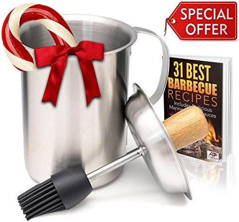 A1PP Marinade Sauce Pot w Silicone Basting Brush – Tailgating Grill Basters - BONUS BBQ Recipes Ebook – Stainless Steel Barbecue Marinaters Tenderizer Set – Barbeque Accessories
