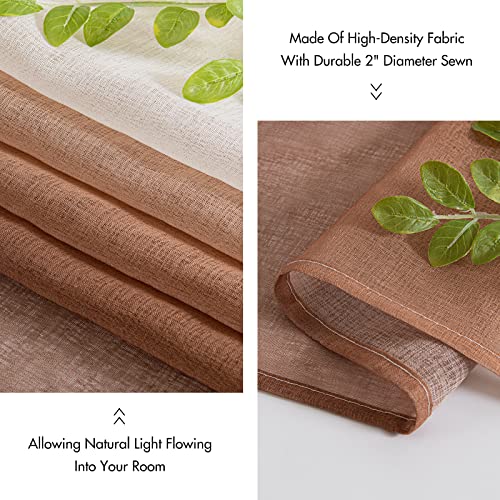 EMEMA Transparent Voile Sheer Curtains with Eyelets Colour Gradient Decorative Curtain Window Curtain for Bedroom and Living Room 145 cm x 140 cm (H x W) Set of 2 White Coffee Colour - Image 4
