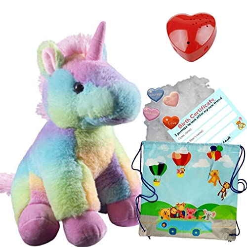 Rainbow Unicorn – weiches Plüschtier – 40 cm – Bauen Sie Ihren eigenen Teddybär-Bastelset mit Stimmrecorder – kein Nähen