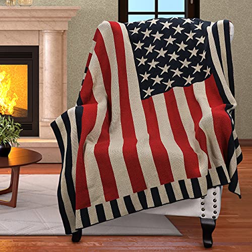 Catalonia Patriotic Us Flag Blanket, American Flag Cable Knit Throws Blanket, 4Th Of July Citizenship Veteran Labor Day Gift, 50X60 Inches #TOP12