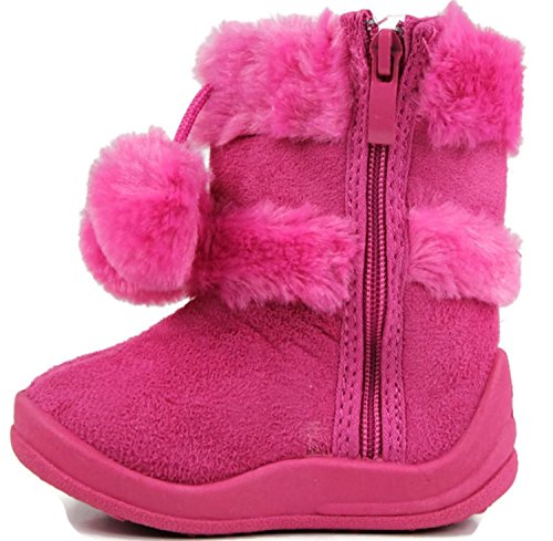 Kali Footwear Little Girls Zello Glitter Pom Pom Boots, Hot Pink 043