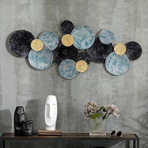 HOMCOM 3D Art mural métallique, décorations modernes rondes à suspendre, décoration pour salon, chambre, salle à manger, multicolore