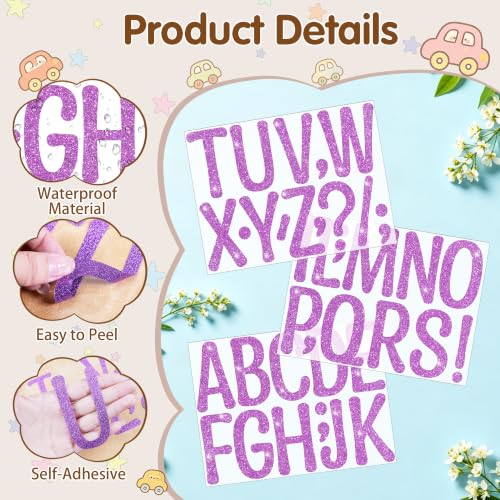 Image of Glitter Letter Stickers, 3 Inch Large Letters for Poster Board (Purple) | 160 PCS,Self-Adhesive,Vinyl Alphabet Stickers,Bulletin Board Letters for Classroom,Party,DIY Crafts,Home,Office,Mailbox Decor