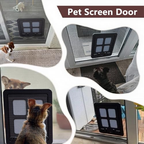 Katzenklappe Fliegengitter mit Magnet,Haustierklappe Automatisch Verschluss,Hundeklappe für Fliegengitter Balkontür Abschließbar Atmungsaktiv für Katzen Hunde,29x24 cm,Schwarz