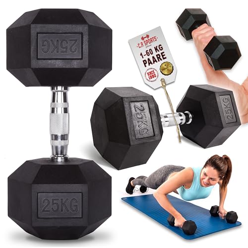 C.P. Sports - Mancuernas hexagonales (Goma, 1 kg, 80 kg, con Revestimiento y Mango ergonómico, mancuerna, maniquí, Antideslizante como Pieza y par, Mancuernas (Juego de 1 kg, 8 kg)