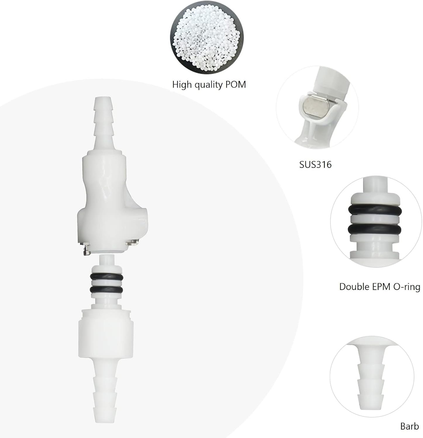 2Pcs 3/16" Plastic Hose Barb Quick Connector Disconnect Fitting | 2 Male+ 2 Female Shut-Off Valved in Coupling, Tube inline Quick Release Adaptor,1/8" 3/16" 1/4" 1/8" Elbow for option