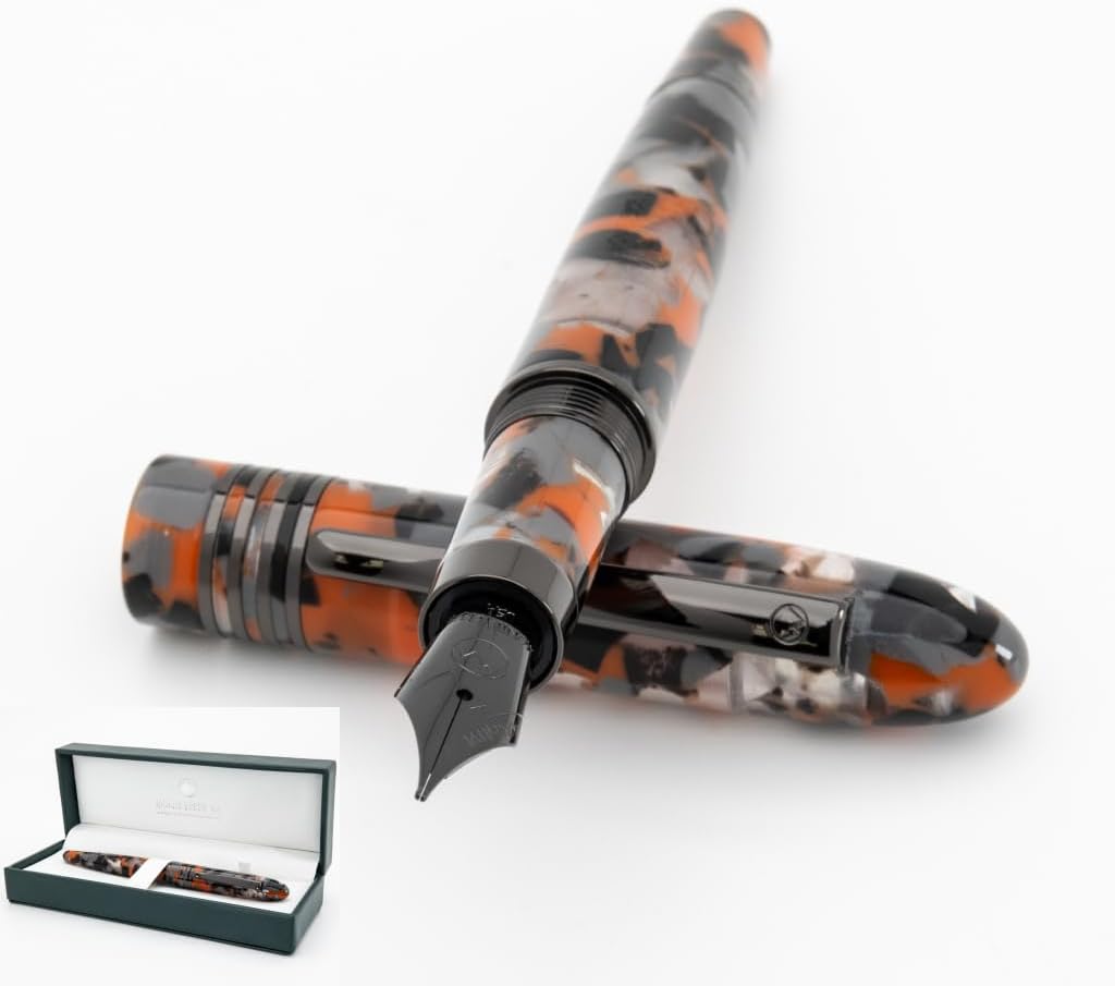 Monteverde USA Orange Mountain Fountain Pen, Broad JoWo Nib, Orange Acrylic Resin, Polished Chrome Trim, Luxury Gift Box Included