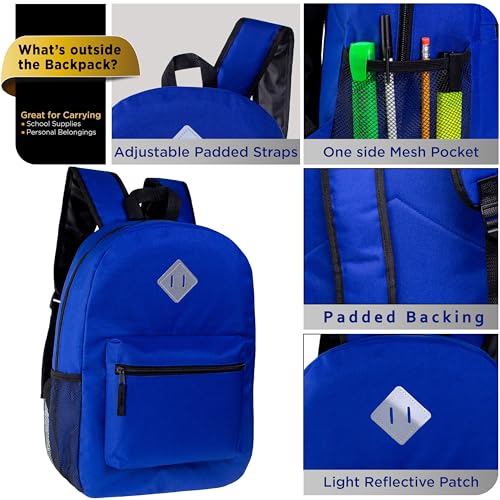 24-Pack 17" Classic Patch Backpacks for Kids, 11 Assorted Colors - Bookbags in Bulk for Elementary, Middle, and High School Students3