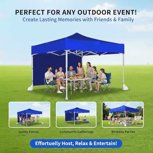 Image of OUTO Heavy Duty Gazebo Tent 6.5 ft | 17.5 Kg Strong Frame | UV Protection Foldable Pop-Up Canopy Tent with 3 Side Open | Outdoor Folding Tent for Garden, Terrace, Events & Promotional Use (Blue)