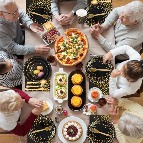 Kit de decoración de fiesta dorada y negra con 50% de descuento