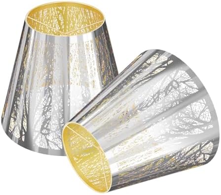 Small Lamp Shades Set of 2 Clip On Bulb, Stainless Steel Barrel Lampshades for Table Chandeliers Wall Floor Lamp Replacement, 4