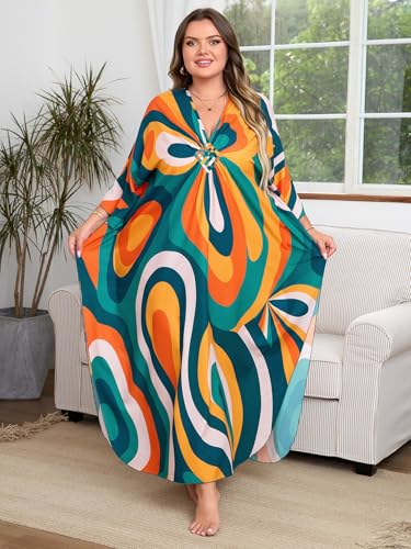 Image of Kaftan Dress for Women - Plus Size Caftan Maxi Beach Dress Moo Moos Loungewear, Swimsuit Cover Up for Beach, Pool or Vacation