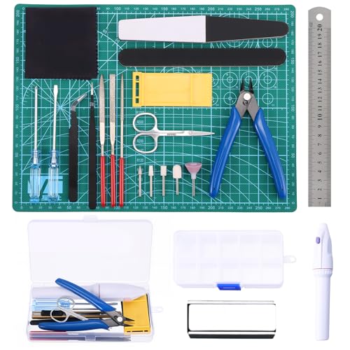Habwea 26 STÜCKE Modellbau Werkzeug Set, Gundam Modellbausatz Modellbauwerkzeuge für Architektur Modellbau Gunpla , Gebäude,Auto, Flugzeuge ,Hobby Reparatur und Befestigung