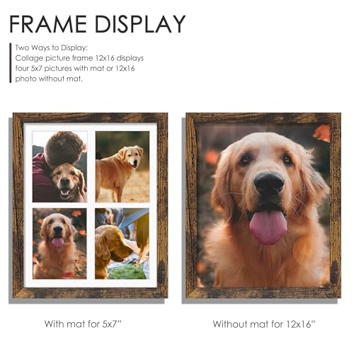 Image of DUENPY 12x16 Picture Frame 5x7 Collage Picture Frame Displays Four 5x7 inch Photos or 12x16 (Without Mat) for Available Horizontal Wall Mounting Display and Vertical Brown