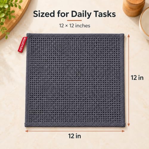 FreeNook 100% Cotton Waffle Weave Kitchen Towels, 6 Pack Dish Cloths for Washing Dishes, Ultra Soft Absorbent Dish Towels, Quick Drying Kitchen Rags, 12x12 Inches, Dark Grey — view 5