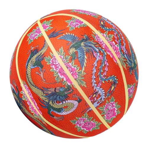 Wezalget Balón de baloncesto silencioso para interiores – Pelota de rebote para interiores – Pelotas de baloncesto de tela que rebota silenciosas, diseño de peonía de dragón para actividades en