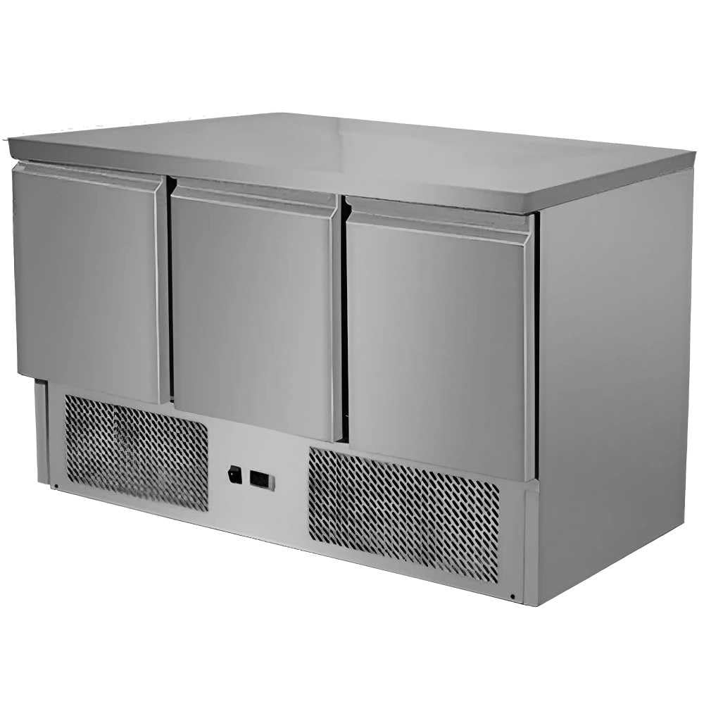 MBH - Mesa refrigerada de acero inoxidable 3 puertas 260 litros fondo 700mm. Mesa fría bajo mostrador para bar, restaurante y hostelería.