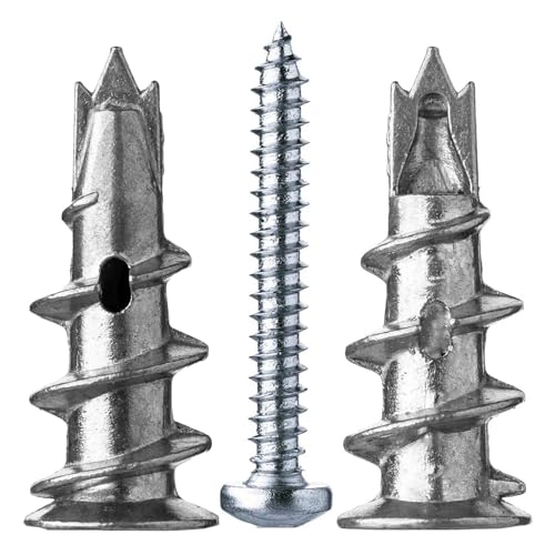 YIWONFU 50 Piezas Tacos Pladur, Tacos Autorroscantes Metalico para Pladur Sin Taladrado, Tacos para Cartón Yeso Autoperforantes con Tornillos para Fijar Lámparas, Cuadros, Muebles de Televisión
