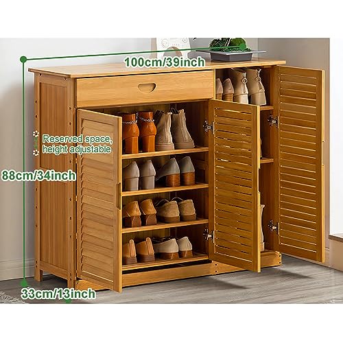 Meuble à chaussures autoportant en bambou jaune à 5 niveaux - 3