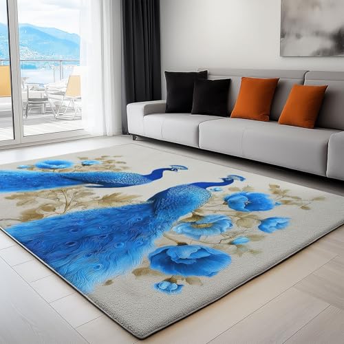 Tapis de bain aquarelle fleur et paon gris pour sortie de douche - 5