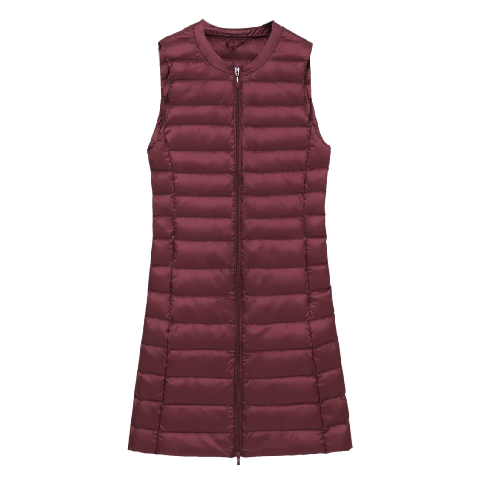 Generisch Piumino da donna, taglie forti, lungo, invernale, sottile, leggero, con tasche (rosso, XL)