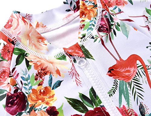 Cadocado Girls Print Zip Rash Guard Swimwear Ruffled UPF 50+ Short Sleeve Bathing Suit Swimsuit3